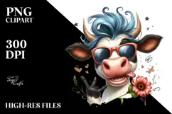 Cow with Enthusiastic Party Hat PNG Product Image 2