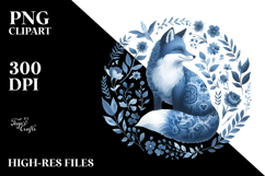 Blue Toile Fox, Watercolor PNG Product Image 2