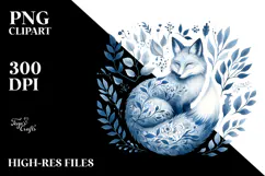 Blue Toile Fox, Watercolor PNG Product Image 2