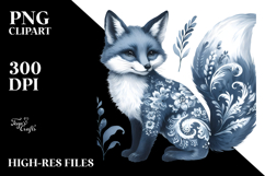 Blue Toile Fox, Watercolor PNG Product Image 2