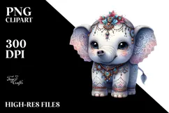 Digital Adorned Cute Baby Elephant PNG Product Image 2