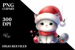 Cat with Santa Hat Watercolor Christmas PNG Product Image 1