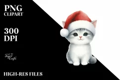 Cute Cat with Santa Hat, Summer PNG Product Image 3