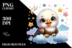 Colorful Cute Watercolor Baby Bald Eagle Smiling | Clipart Product Image 3