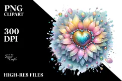 Sunflower Heart Metallic Watercolor Splash PNG Product Image 2