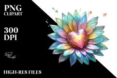 Sunflower Heart Metallic Watercolor Splash PNG Product Image 2