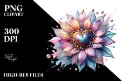 Sunflower Heart Metallic Watercolor Splash PNG Product Image 2