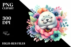 Colorful Baby Seal Sleeping in Flower Product Image 1