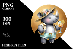 Cute Rhino in Beachwear PNG Product Image 2