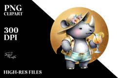 Cute Rhino in Beachwear PNG Product Image 2