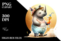 Cute Rhino with Beachwear PNG Product Image 2