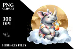 Cute Rhino in Beachwear PNG Product Image 2
