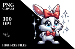 Silly Cartoon Bunny with Bow Tie PNG Product Image 2