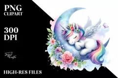 Baby Unicorn Moon Watercolor Sublimation Product Image 1