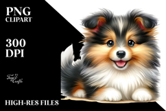 Watercolor Happy Cute Shetland Sheepdog PNG Product Image 2