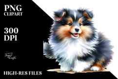Watercolor Happy Cute Shetland Sheepdog PNG Product Image 2