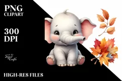 Detailed Elephant Sitting | Baby Leaves Clipart Product Image 1