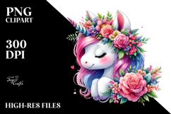 Cute Baby Unicorn with Floral Wreath PNG Product Image 2