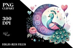 Colorful Boho Peacock on Moon, PNG Product Image 2