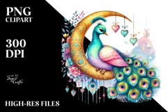 Colorful Boho Peacock on Moon, PNG Product Image 2