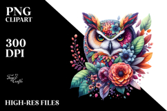 Vibrant Owl Made of Flowers, Abstract PNG Product Image 2