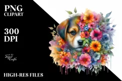 Vibrant Puppy Flowers Watercolor Product Image 1