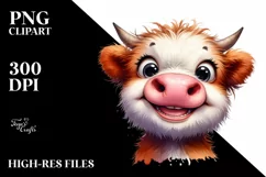 Simple Funny Baby Face Highland Cow PNG Product Image 3
