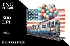 Abstract Vintage Subway Train with Balloons | Sublimation Product Image 1