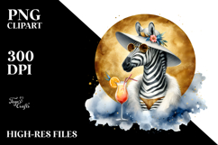 Zebra in Beachwear Drinking Cocktail PNG Product Image 2