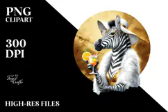 Zebra in Beachwear Drinking Cocktail PNG Product Image 2