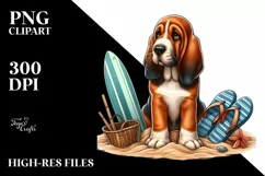 Bloodhound in Sand with Surf and Slippers | Clipart Product Image 1