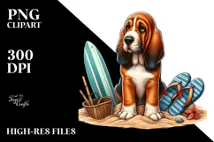 Bloodhound in Sand with Surf and Slippers | Clipart Product Image 2