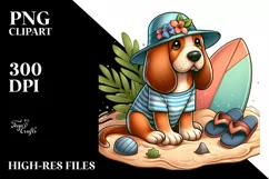 Bloodhound in Sand with Surf and Slippers | Clipart Product Image 3