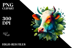 Abstract Watercolor Cow, Greenery PNG Product Image 2