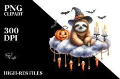 Sloth Dressed for Halloween on Cloud, Watercolor Design Product Image 2