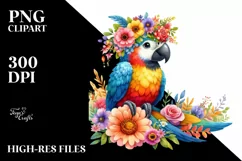 Watercolor Macaw with Flower Crown PNG Product Image 3