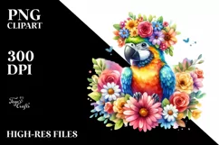 Vibrant Macaw with Flower Crown, Transparent PNG Product Image 1