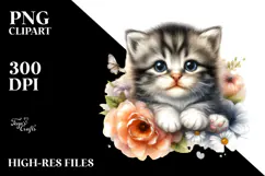 Digital Cute Baby Cat Sleeping on Flower PNG Product Image 2