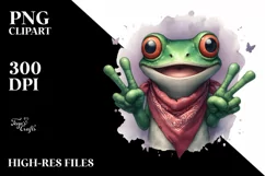 Washed Watercolor Frog Cute Victory Sign | Sublimation Product Image 3