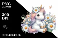 Pastel Baby Unicorn with Daisy | Clipart Product Image 1