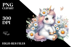 Pastel Baby Unicorn with Daisy | Clipart Product Image 2