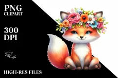 Vibrant Fox with Flower Crown, Transparent PNG Product Image 1