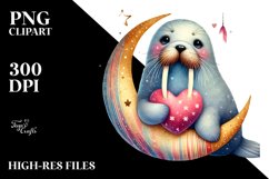 Boho Walrus on Moon PNG Product Image 2
