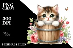 Cute Cat with Flowers, Transparent PNG Product Image 1