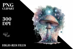 Detailed Pastel Mystical Mushroom Watercolor Splash PNG Product Image 3