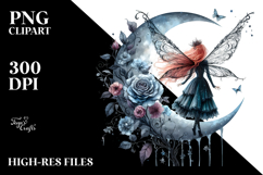Gothic Fairy on the Moon View from Back, Transparent PNG Product Image 2