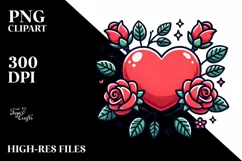 Simple Cartoon Heart Roses PNG Product Image 2