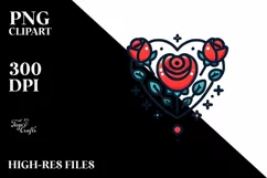 Simple Cartoon Heart Roses PNG Product Image 2