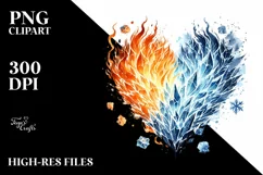 Simple Watercolor Fire Ice Heart PNG Product Image 2
