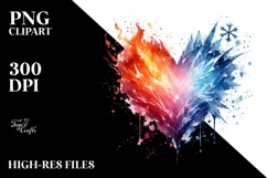 Simple Watercolor Fire Ice Heart PNG Product Image 2